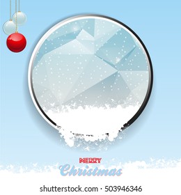 Metallic Border with Ice and Overflowing Snow on Light Blue Background with Baubles and Text