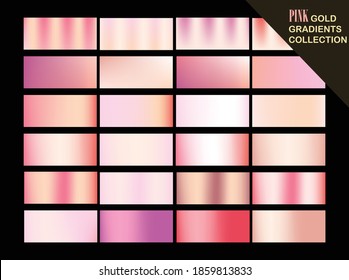 Metallic, Bronze, Pink Gold,opper Metal Foil Texture Gradient Template Vector Swatch Set. , Banner Interface Vector Template Design