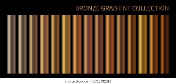 Metallic, bronze, silver, gold, chrome, copper metal foil texture gradient template Vector swatch set. Metallic gradient illustration gradation for backgrounds, banner interface Vector template design