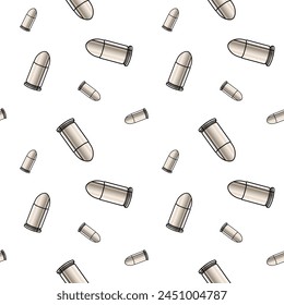 Ilustración de balas metálicas. Fondo de patrón sin costuras para el tiro o concepto del ejército.