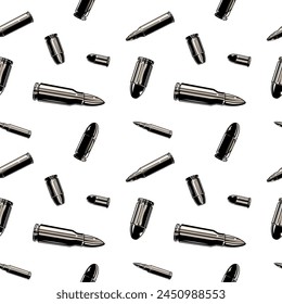Metallic bullets pattern. Repeated seamless, vector background texture.