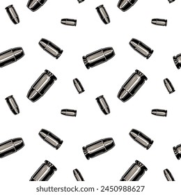 Metallic bullets pattern. Repeated seamless, vector background texture.