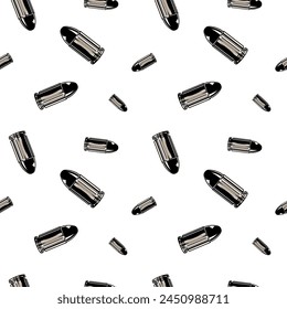 Metallic bullets pattern. Repeated seamless, vector background texture.