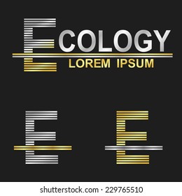 Metallic business symbol font design - letter E (ecology)