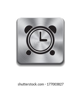 Metallic button with alarm clock icon on a white background