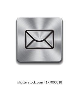 Metallic button with mail icon on a white background