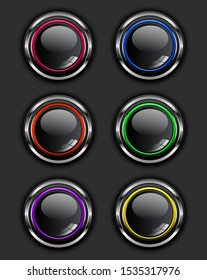 Metallic button round glossy web icon collection
