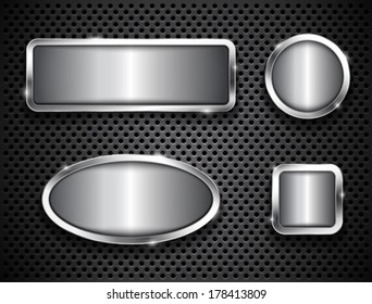 Metallic buttons on textured background. Vector illustration