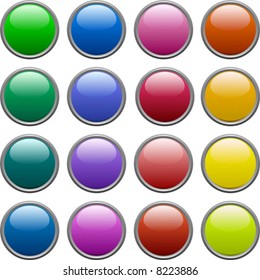 A lot of metallic buttons. Vector illustration.