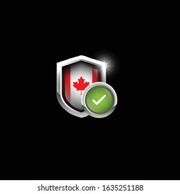 metallic Canada checkmark shield.isolated on black background