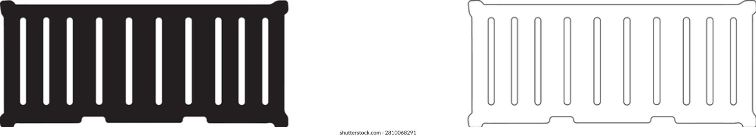 Metallic cargo container vector icon filled and outline, intermodal marine shipping symbol.	