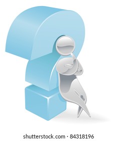 Metallic cartoon mascot character question mark concept