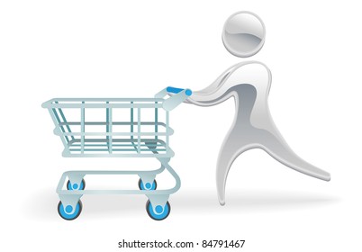 Metallic cartoon mascot character shopping cart trolly concept