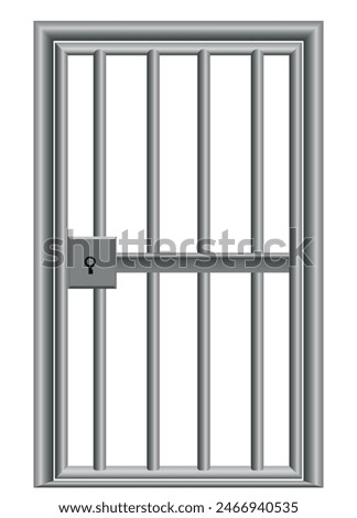 Metallic cell door in prison with lock Isolated on white background. Graphic, Vector