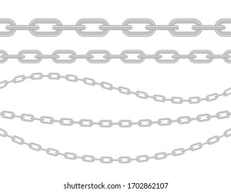 Metallic Chain  Block chain  Collection seamless metal chains colored silver  Vector stock illustration 