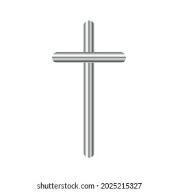 Metallic Christian Cross icon isolated. Glossy steel Christian Cross. Vector Cross icon. Chrome Christian Cross