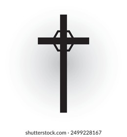 Metallic Christian Cross icon. Simple Christian Cross symbol shape vector illustration.
