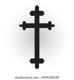 Metallic Christian Cross icon. Simple Christian Cross symbol shape vector illustration.