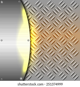 Metallic or chrome background or texture with yellow light vector illustration
