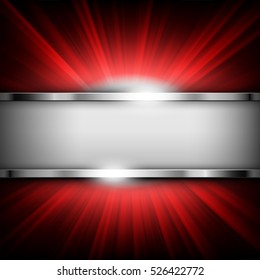 Banner cromado metálico con espacio de texto en ilustración vectorial iluminada de luz roja