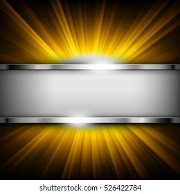 Metallic chrome banner with text space on gold light illuminated vector illustration