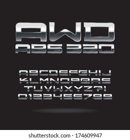 Metallic Chrome Font and Numbers, Eps 10 Vector, Editable for any background