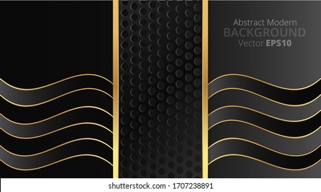 Metallic chrome golden black elegant realistic geometric abstract modern frame vector background hi-tech techno futuristic rippled decoration, luxury strong design for web and print template