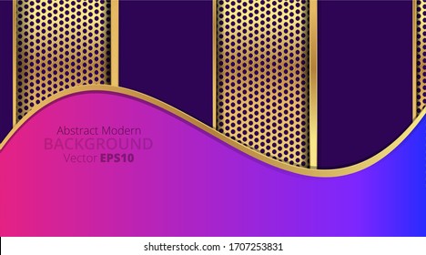 Metallic chrome golden purple violet elegant realistic geometric abstract modern vector frame background hi-tech techno futuristic rippled decoration luxury strong design for web and print template