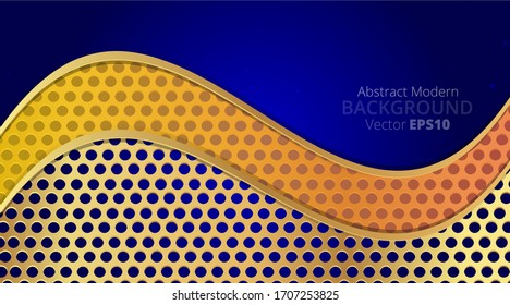 Metallic chrome golden royal blue yellow elegant realistic geometric abstract modern frame background hi-tech techno futuristic rippled decoration luxury strong design for web and print template