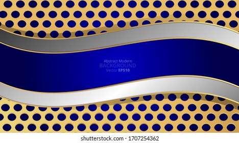 Metallic chrome golden royal blue silver elegant realistic geometric abstract modern frame background hi-tech techno futuristic rippled decoration luxury strong design for web and print template