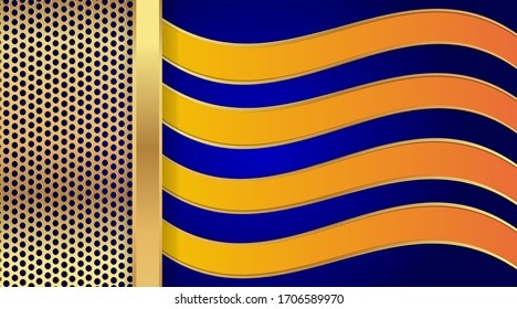Metallic chrome golden sienna indigo elegant realistic geometric abstract modern frame vector background hi-tech techno futuristic rippled decoration, luxury strong design for web and print template