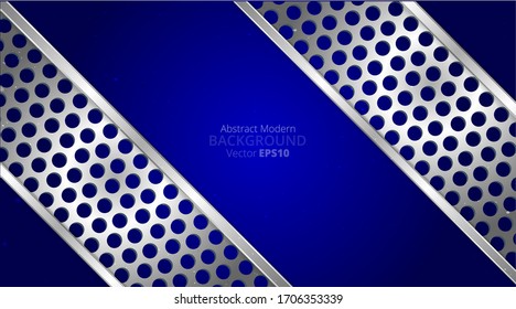 Metallic chrome silver navy blue elegant realistic geometric abstract modern frame vector background hi-tech techno futuristic rippled decoration, luxury strong design for web and print template