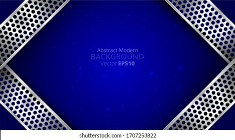 Metallic chrome silver royal blue elegant realistic geometric abstract modern frame vector background hi-tech techno futuristic rippled decoration, luxury strong design for web and print template