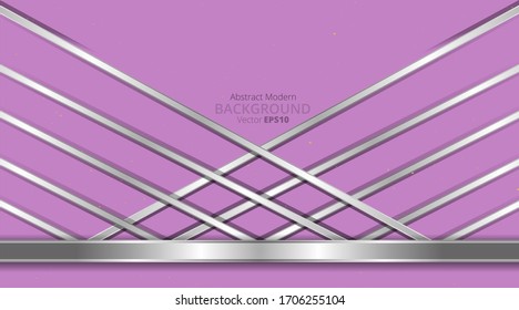 Metallic chrome silver violet pink elegant realistic geometric abstract modern frame vector background hi-tech techno futuristic rippled decoration, luxury strong design for web and print template
