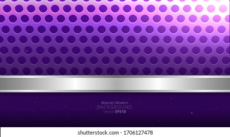 Metallic chrome silver violet purple elegant realistic geometric abstract modern frame vector background hi-tech techno futuristic rippled decoration, luxury strong design for web and print template