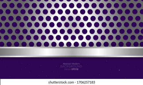 Metallic chrome silver violet purple elegant realistic geometric abstract modern frame vector background hi-tech techno futuristic rippled decoration, luxury strong design for web and print template