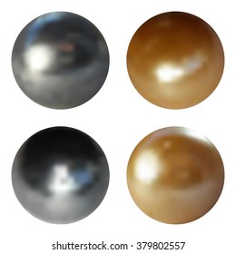 Metallic chrome spheres set on white background, vector illustration.