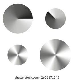 Metallic circle element. Chrome round symbol. Radial shine texture. Vector glossy surface.
