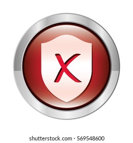 metallic circular button with shield inside with closed symbol shape