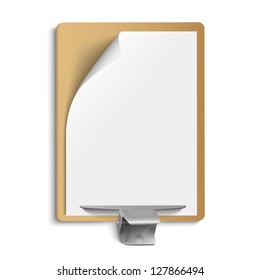 Metallic clamp on blank sheet of paper. Vector eps10