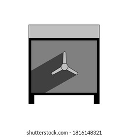 Metallic closed safe. Safe place to store valuables. A door with a combination lock. Vector isolated illustration.