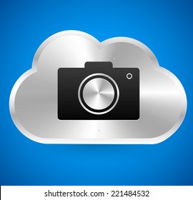 Metallic cloud icon with camera