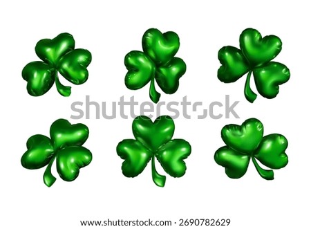 Metallic Clover Balloon Vector Set  Green Foil Lucky Decoration