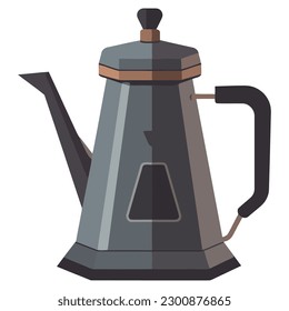 Metallic coffee pot with handle design over white