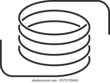 Metallic coils forming a motor machine spiral sign, wire springs and steel curved flexible coils creating a linear spiral silhouette isolated on white