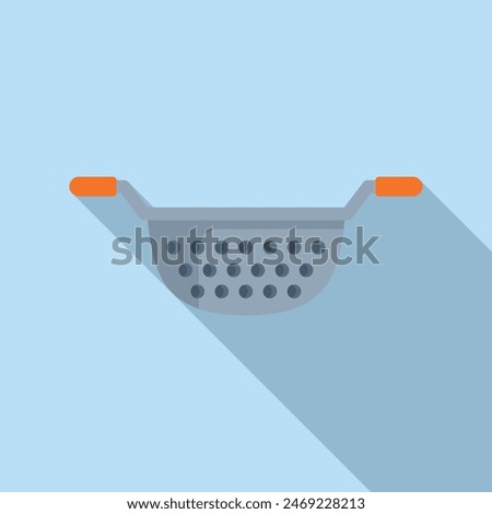 Metallic colander tool icon flat vector. Cooking kit. Handle metallic tool