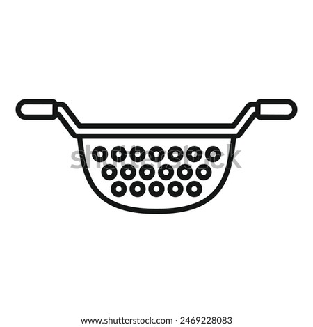 Metallic colander tool icon outline vector. Cooking kit. Handle metallic tool