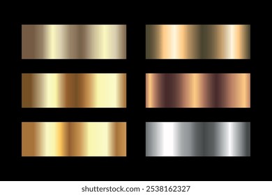 Metallic color gradient background set. Gold, bronze and silver color gradient. Vector illustration