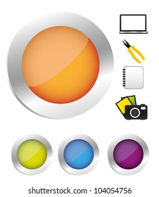 Metallic colored buttons with icons. vector illustration