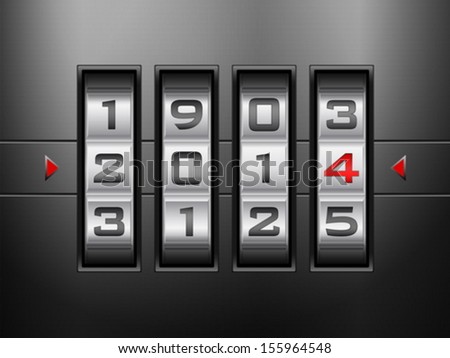 Metallic combination lock 2014 New Year. Vector illustration.